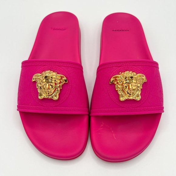 Women's Versace Barocco Palazzo Medusa Head Fuchsia Color Slides
